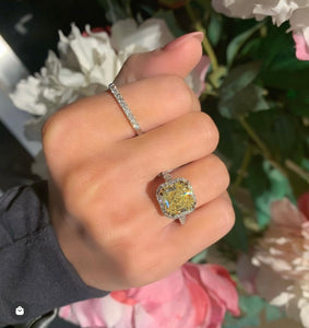 GIA Fancy Yellow 3.88ct Radiant Diamond in Halo Setting