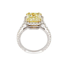 Load image into Gallery viewer, GIA Fancy Yellow 3.88ct Radiant Diamond in Halo Setting