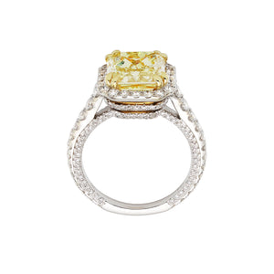 GIA Fancy Yellow 3.88ct Radiant Diamond in Halo Setting