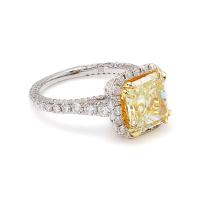 GIA Fancy Yellow 3.88ct Radiant Diamond in Halo Setting