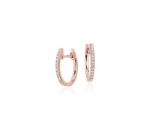 Load image into Gallery viewer, 14kt Rose Gold Diamond Huggie Earrings