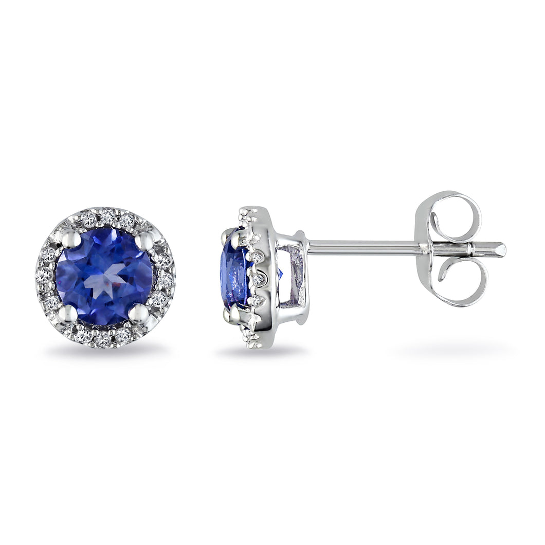 18kt White Gold Sapphire and Diamond Halo Stud Earrings