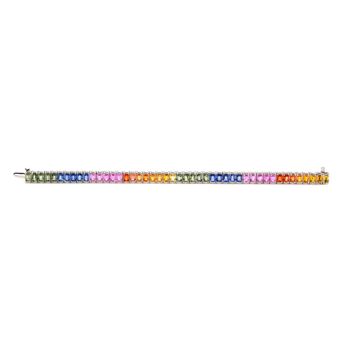 Rainbow Sapphire Emerald Cut Tennis Bracelet