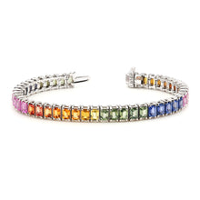 Load image into Gallery viewer, Rainbow Sapphire Emerald Cut Tennis Bracelet