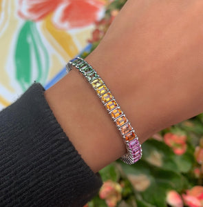 Rainbow Sapphire Emerald Cut Tennis Bracelet