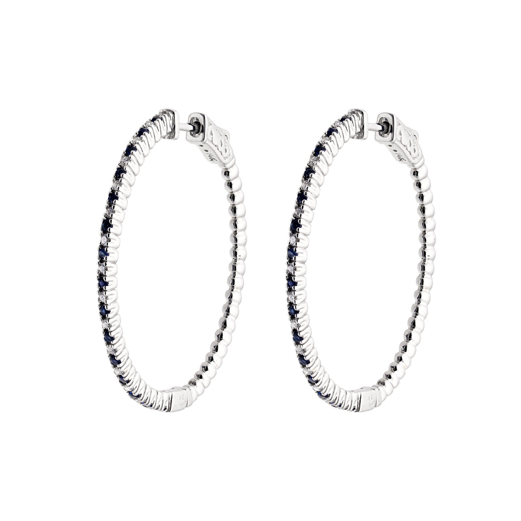 14kt White Gold 2.13cts Diamond and Sapphire Hoop Earrings